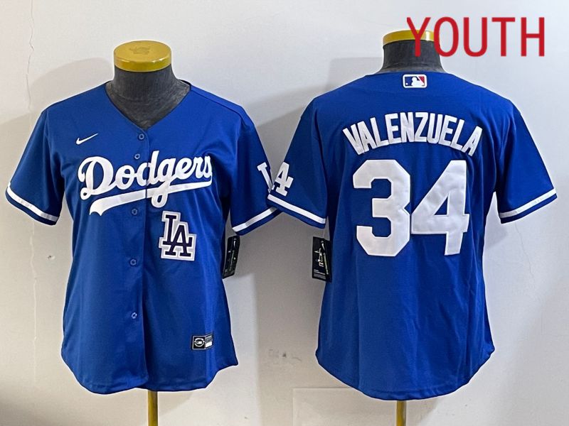 Youth  Los Angeles Dodgers #34 Valenzuela 2024 blue jersey 2024112011